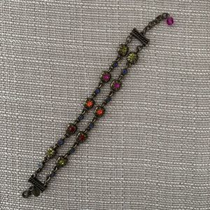 Chico's Bracelet Double Strand Brass Tone Rhinestone 7-8 Inches